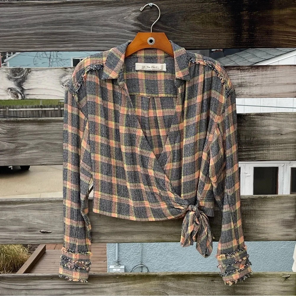 We the Free Running Wild Plaid Wrap Top Size Small - Picture 2 of 5